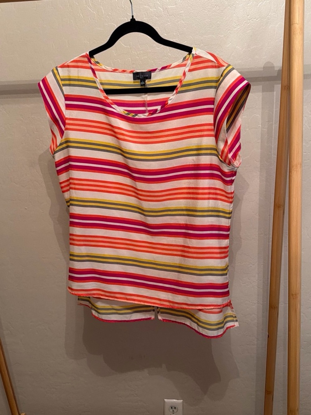 The Limited Striped Cap-Sleeve Top in Pink, Orange & Cream